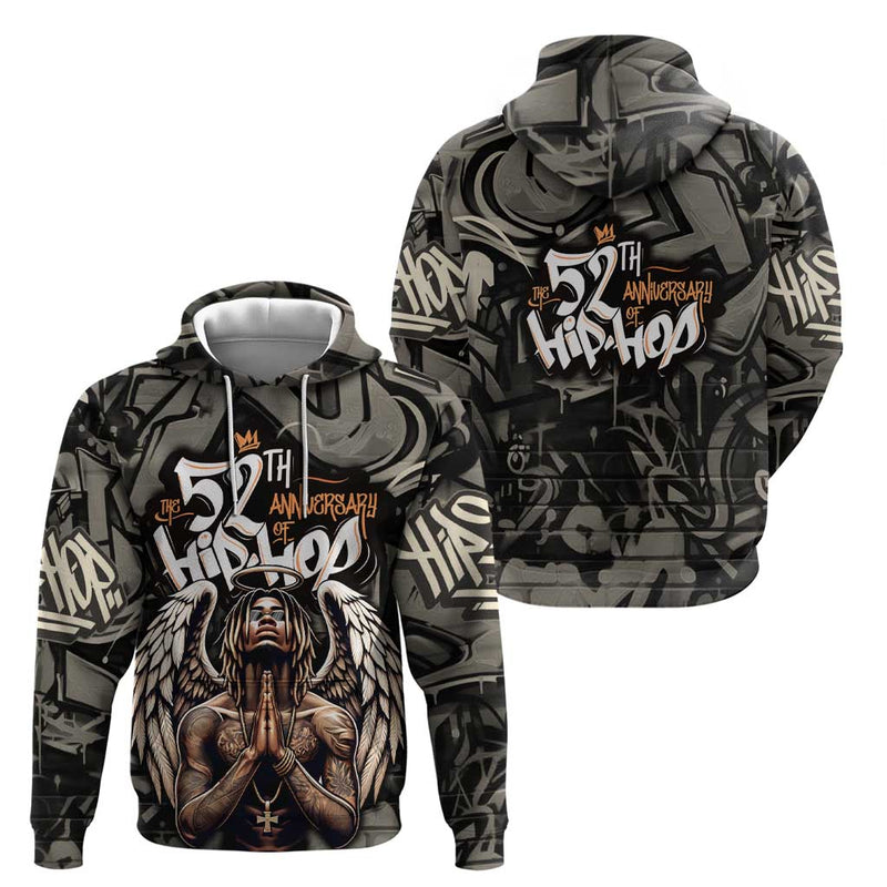52th Anniversary Of Hiphop Celebration with Praying Angel Graphic and Urban Graffiti Background Hoodie