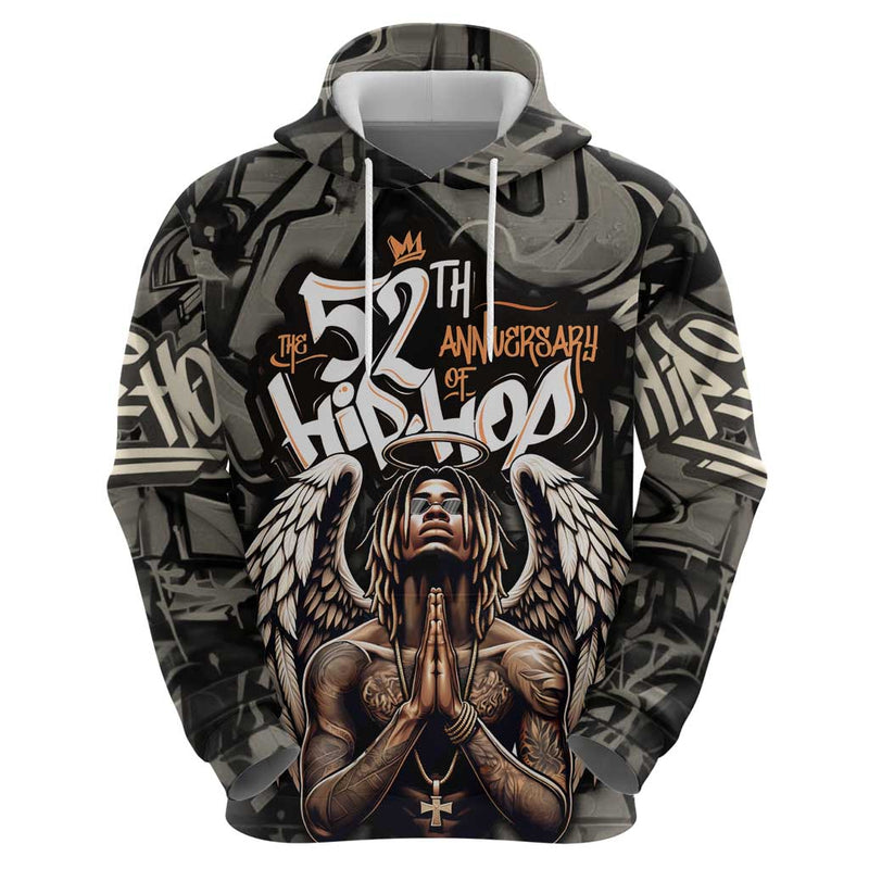 52th Anniversary Of Hiphop Celebration with Praying Angel Graphic and Urban Graffiti Background Hoodie