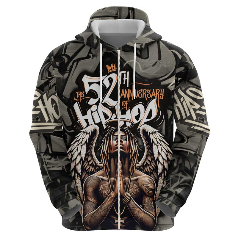 52th Anniversary Of Hiphop Celebration with Praying Angel Graphic and Urban Graffiti Background Hoodie