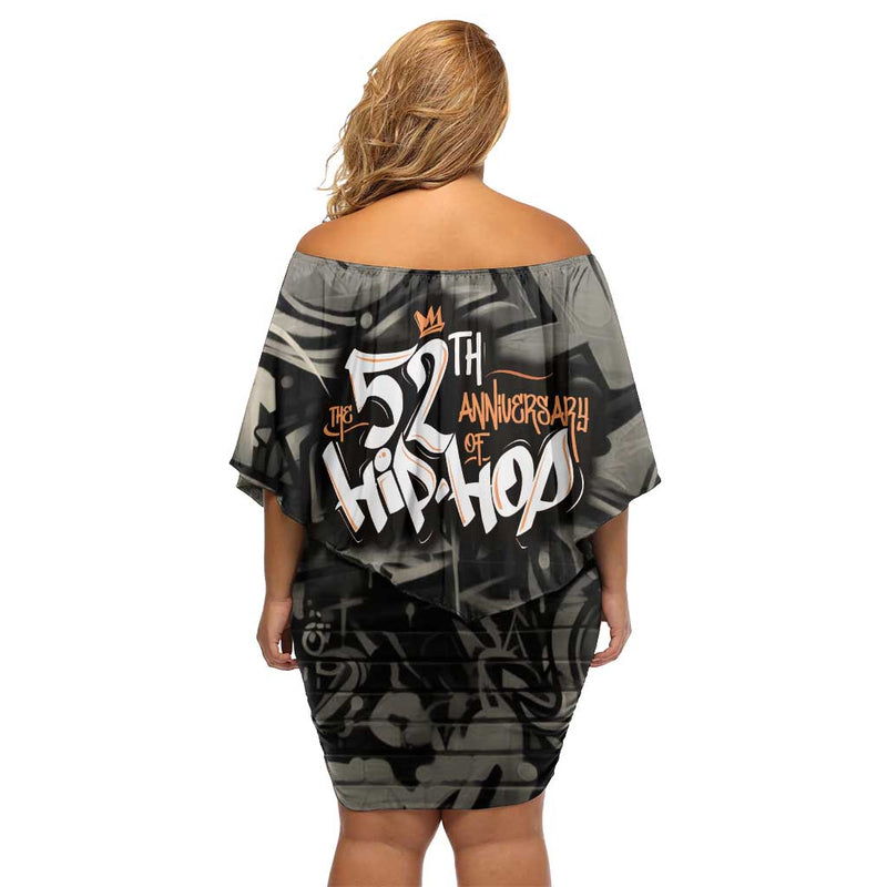 52th Anniversary Of Hiphop Celebration With Praying Angel Graphic And Urban Graffiti Background Off Shoulder Short Dress