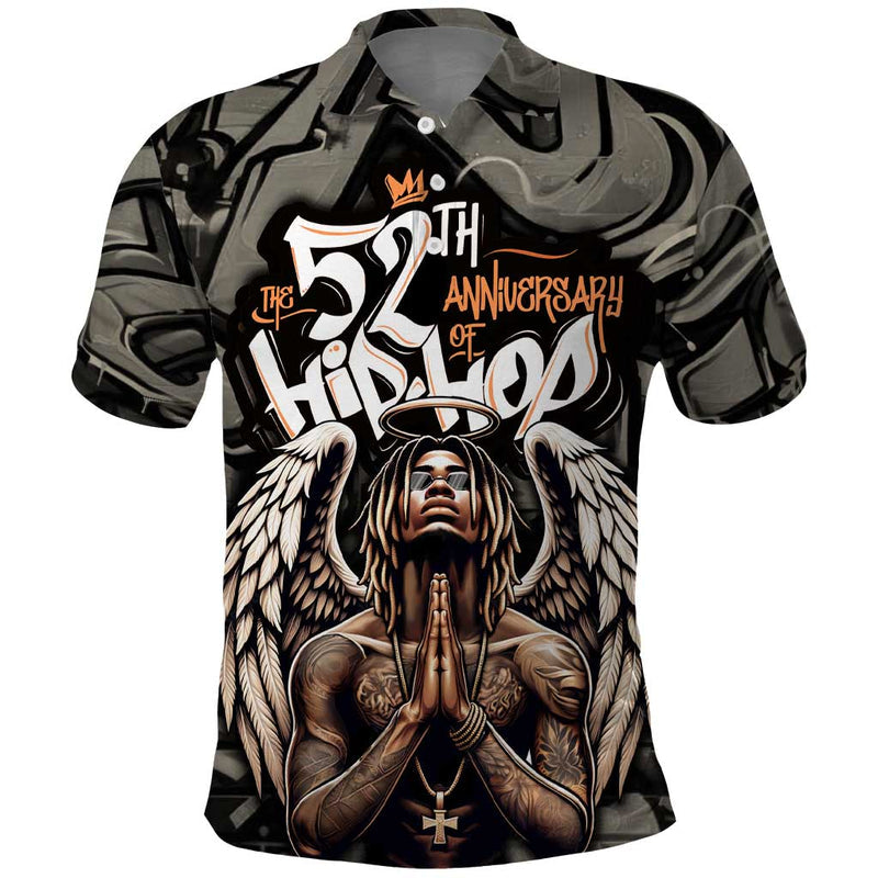 52th Anniversary Of Hiphop Celebration with Praying Angel Graphic and Urban Graffiti Background Polo Shirt