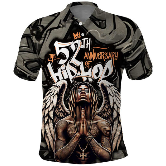 52th Anniversary Of Hiphop Celebration with Praying Angel Graphic and Urban Graffiti Background Polo Shirt