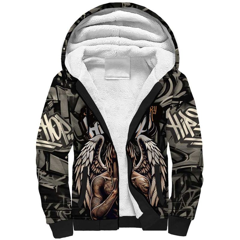 52th Anniversary Of Hiphop Celebration with Praying Angel Graphic and Urban Graffiti Background Sherpa Hoodie