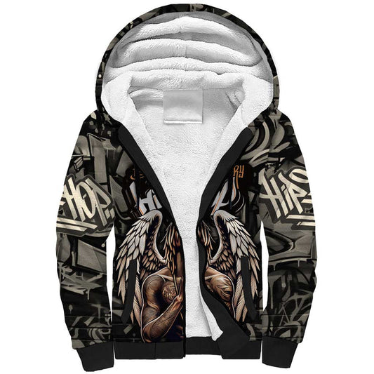 52th Anniversary Of Hiphop Celebration with Praying Angel Graphic and Urban Graffiti Background Sherpa Hoodie