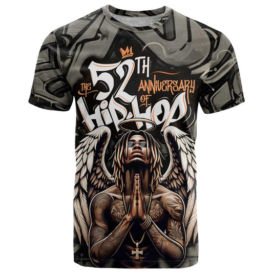 52th Anniversary Of Hiphop Celebration with Praying Angel Graphic and Urban Graffiti Background T Shirt