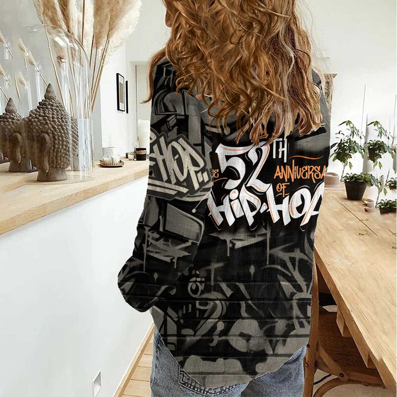 52th Anniversary Of Hiphop Celebration with Praying Angel Graphic and Urban Graffiti Background Women Casual Shirt
