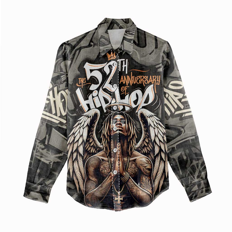 52th Anniversary Of Hiphop Celebration with Praying Angel Graphic and Urban Graffiti Background Women Casual Shirt