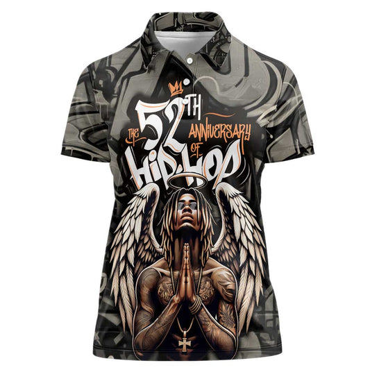52th Anniversary Of Hiphop Celebration with Praying Angel Graphic and Urban Graffiti Background Women Polo Shirt