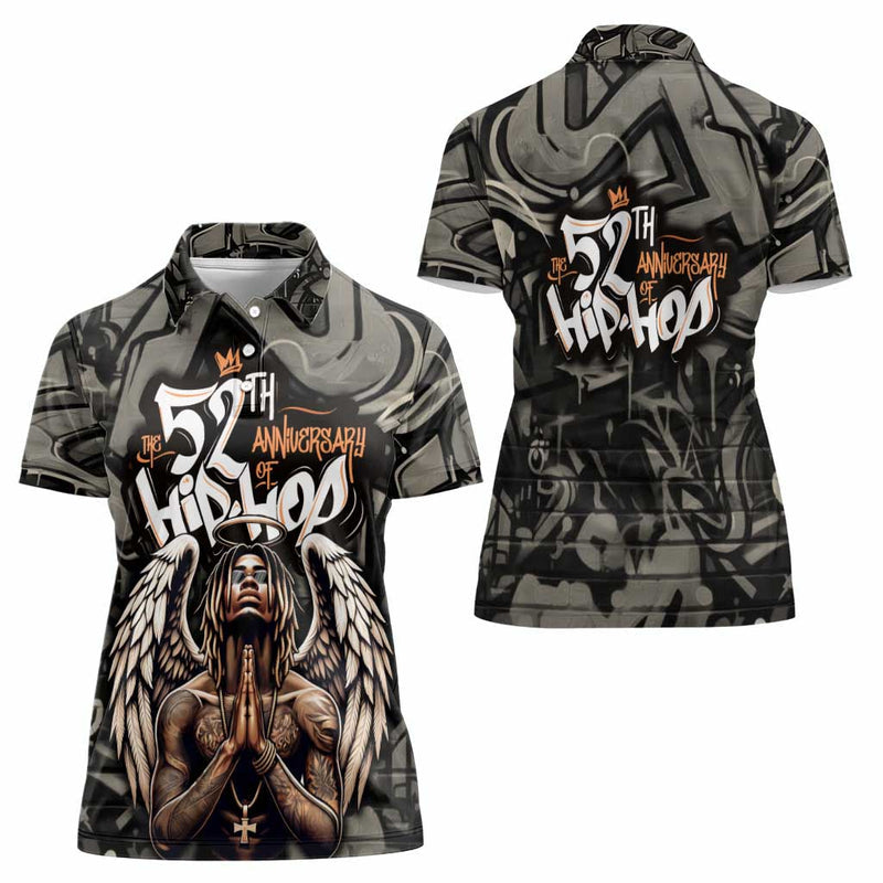 52th Anniversary Of Hiphop Celebration with Praying Angel Graphic and Urban Graffiti Background Women Polo Shirt