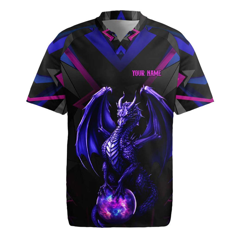 Custom Black And Purple Dragon Bowling Magic Orb Graphic On Geometric Black Background Design Rugby Jersey