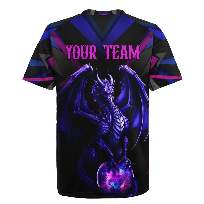 Custom Black And Purple Dragon Bowling Magic Orb Graphic On Geometric Black Background Design Rugby Jersey
