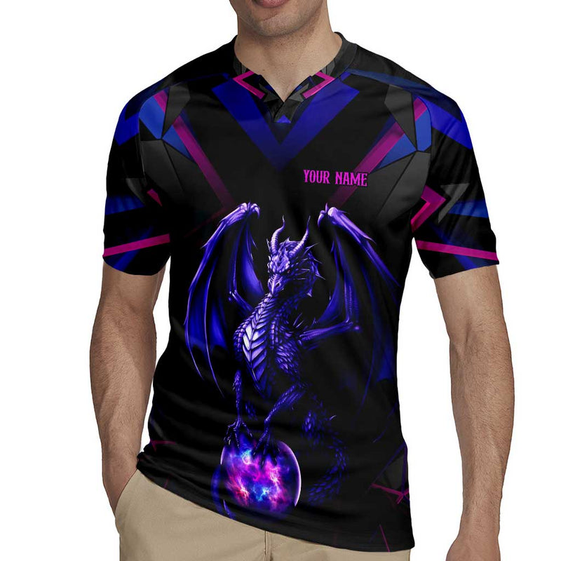 Custom Black And Purple Dragon Bowling Magic Orb Graphic On Geometric Black Background Design Rugby Jersey
