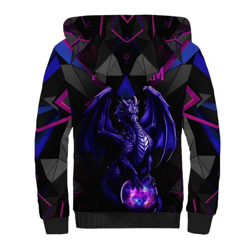 Custom Black And Purple Dragon Bowling Magic Orb Graphic on Geometric Black Background Design Sherpa Hoodie