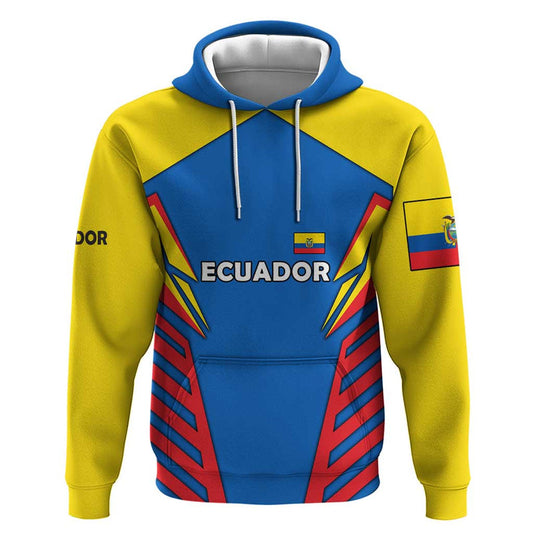 Ecuador Hoodie with Coat of Arms and Bold Stripe Design