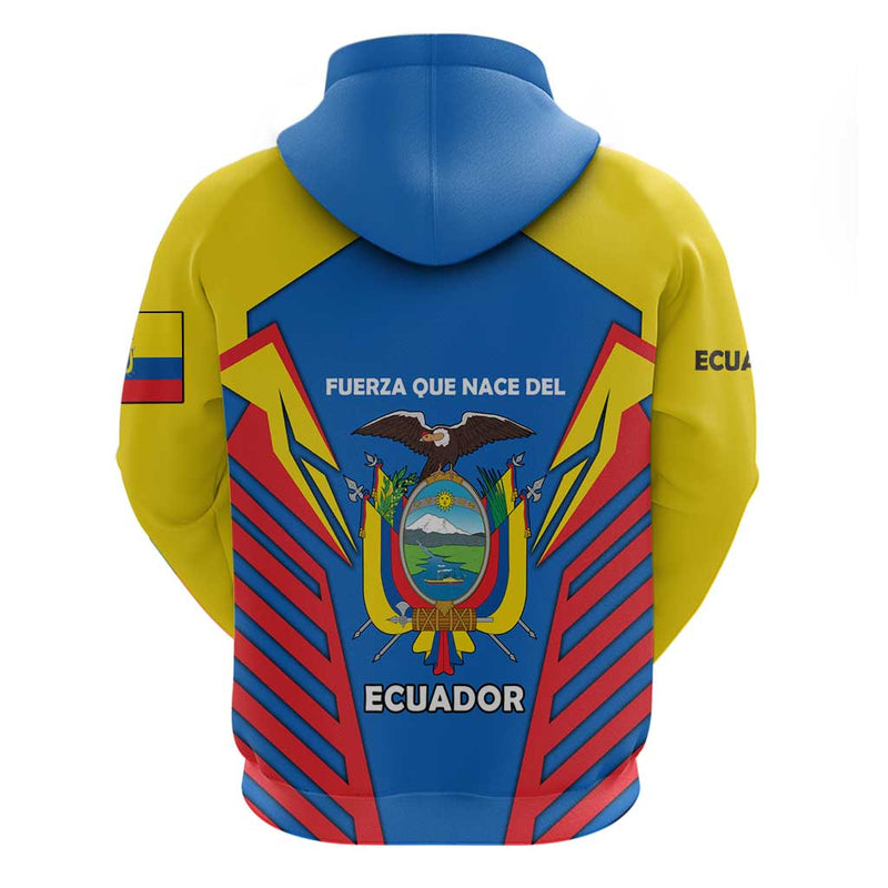 Ecuador Hoodie with Coat of Arms and Bold Stripe Design