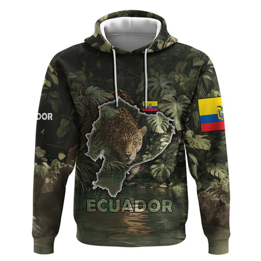 Ecuador Hoodie with Jaguar Rainforest Map Design
