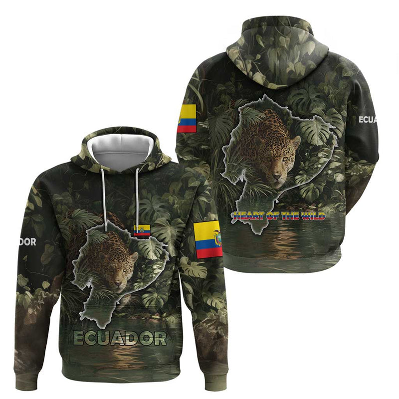 Ecuador Hoodie with Jaguar Rainforest Map Design