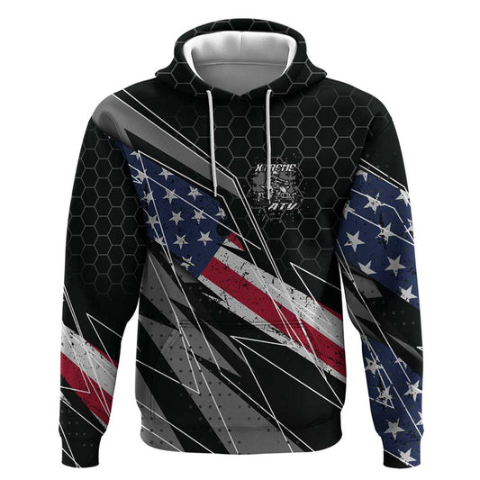 Custom Bike Shirt Racing Motocross American Flag and Black Hexagon Lightning Graphic Design Hoodie