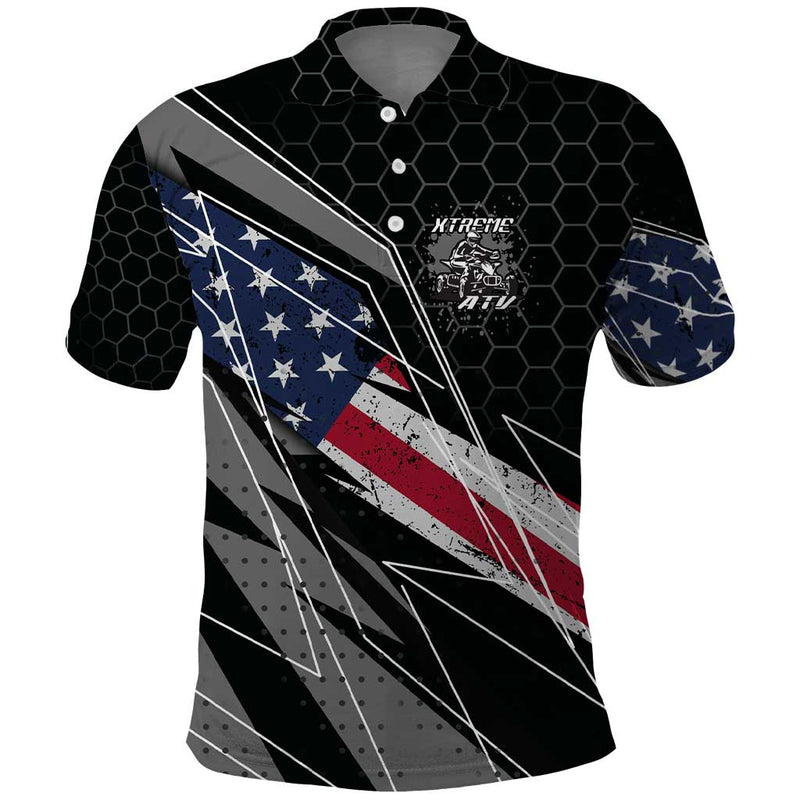 Custom Bike Shirt Racing Motocross American Flag and Black Hexagon Lightning Graphic Design Polo Shirt