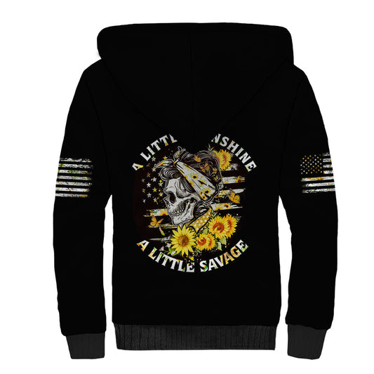 A Little Sunshine A Little Savage Skull Sherpa Hoodie