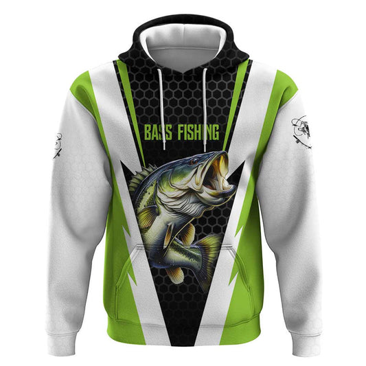 Custom Bass Fishing Jumping Fish Graphic and Green Black Honeycomb Hoodie