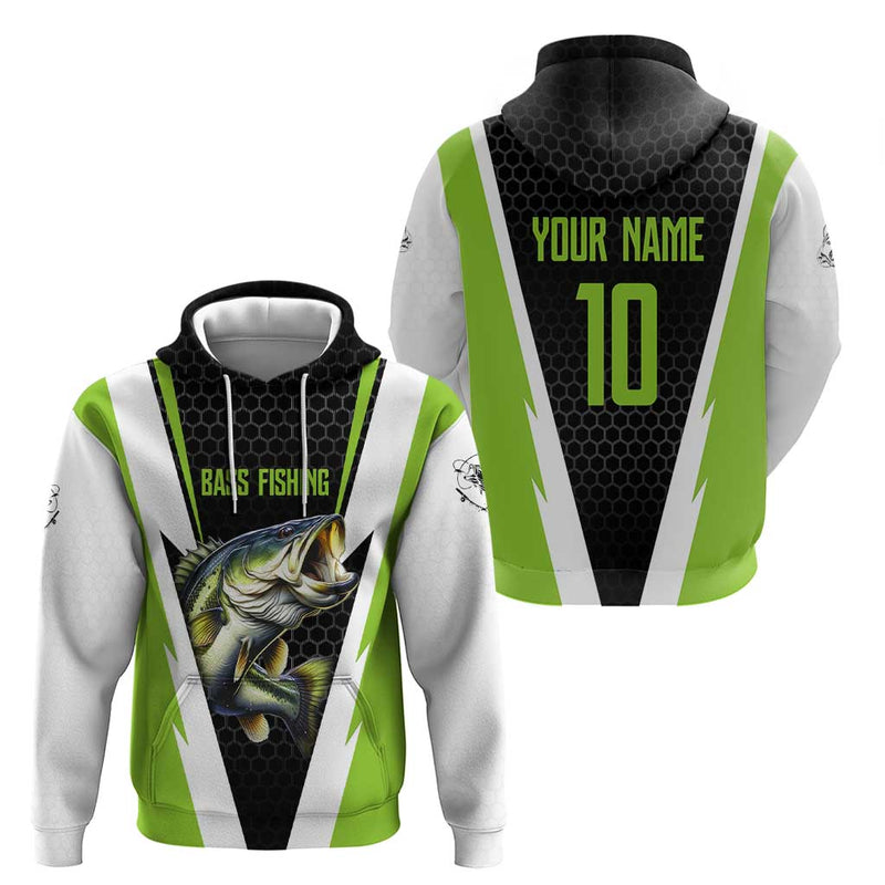 Custom Bass Fishing Jumping Fish Graphic and Green Black Honeycomb Hoodie