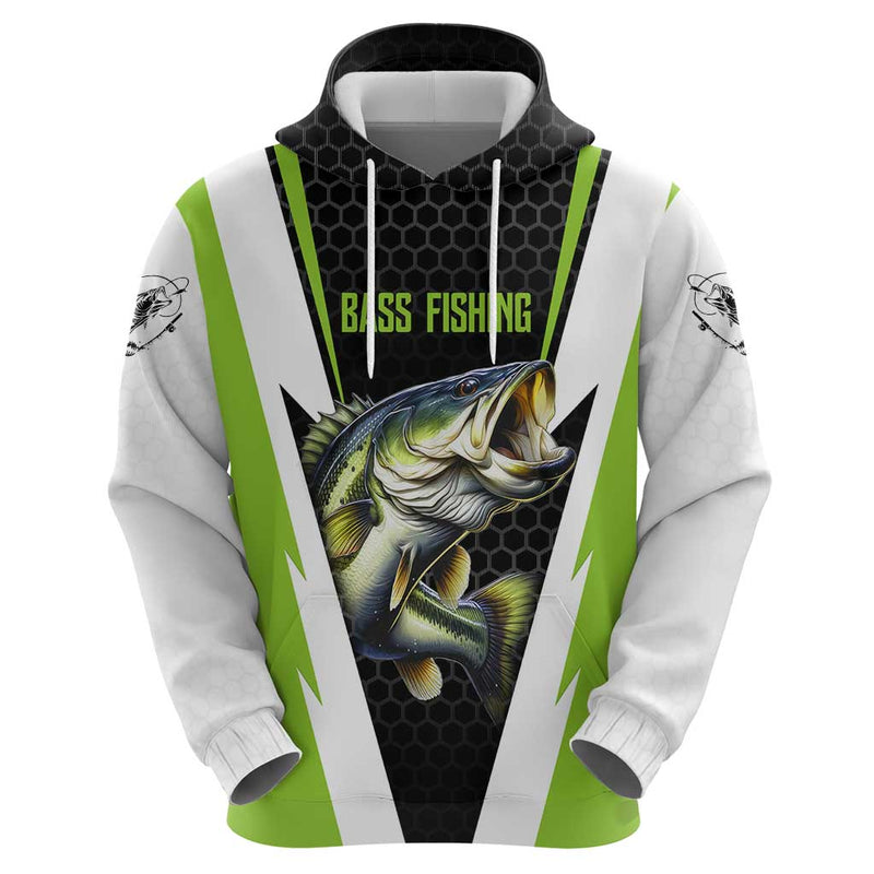 Custom Bass Fishing Jumping Fish Graphic and Green Black Honeycomb Hoodie