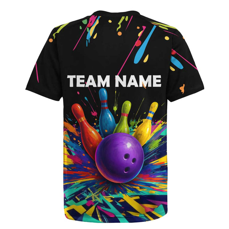 Custom Bowling Strike Design Colorful Pins And Purple Ball In Abstract Splatter Art Style Rugby Jersey