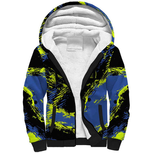 Abstract Blue and Yellow Bowling Ball Strike Design with Custom Name Print Sherpa Hoodie
