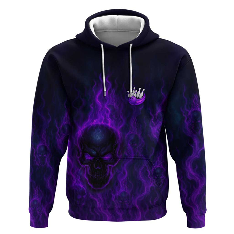 Custom Bowling Purple Flame Skull Custom Team Name on Dark Background Hoodie