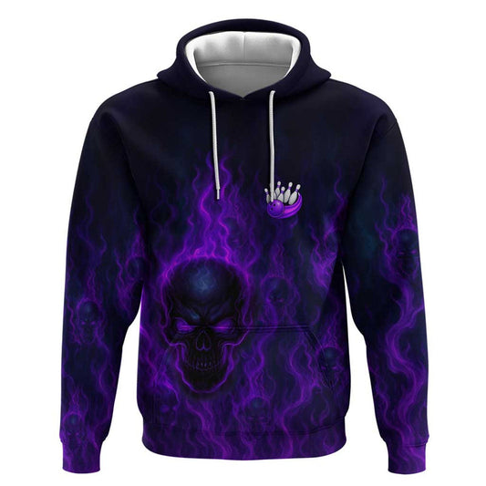 Custom Bowling Purple Flame Skull Custom Team Name on Dark Background Hoodie