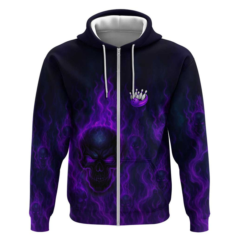 Custom Bowling Purple Flame Skull Custom Team Name on Dark Background Hoodie