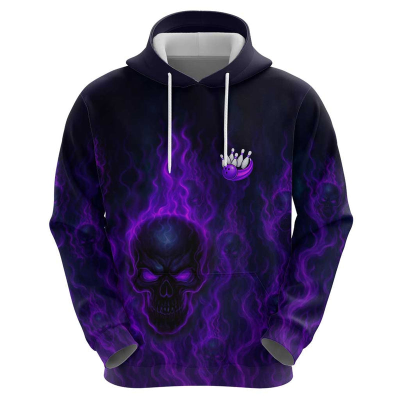 Custom Bowling Purple Flame Skull Custom Team Name on Dark Background Hoodie