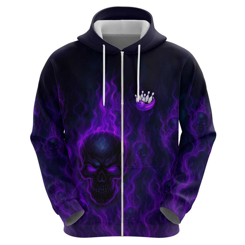 Custom Bowling Purple Flame Skull Custom Team Name on Dark Background Hoodie