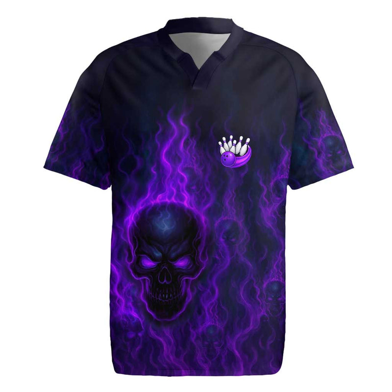Custom Bowling Purple Flame Skull Custom Team Name On Dark Background Rugby Jersey