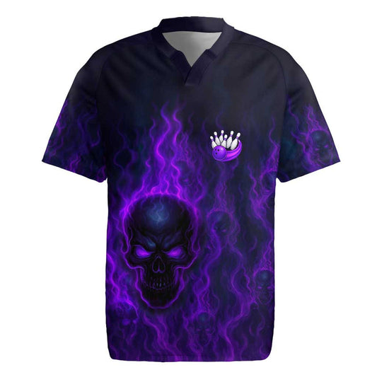 Custom Bowling Purple Flame Skull Custom Team Name On Dark Background Rugby Jersey