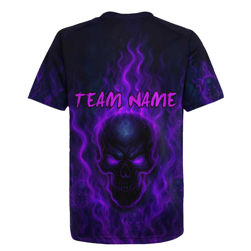 Custom Bowling Purple Flame Skull Custom Team Name On Dark Background Rugby Jersey