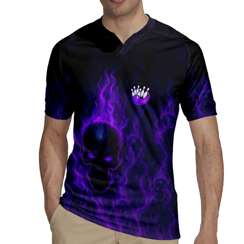 Custom Bowling Purple Flame Skull Custom Team Name On Dark Background Rugby Jersey