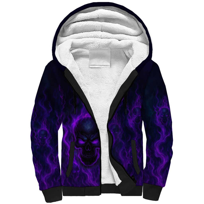 Custom Bowling Purple Flame Skull Custom Team Name on Dark Background Sherpa Hoodie