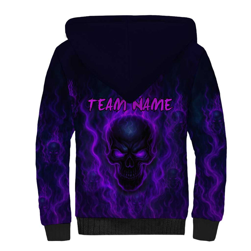 Custom Bowling Purple Flame Skull Custom Team Name on Dark Background Sherpa Hoodie