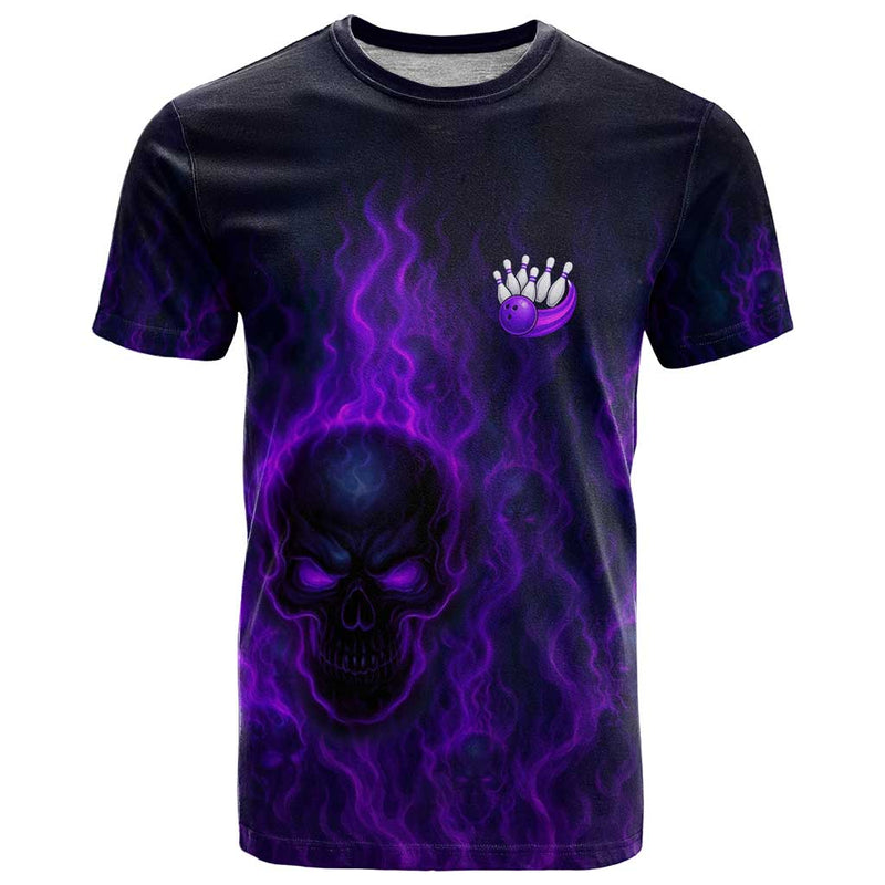 Custom Bowling Purple Flame Skull Custom Team Name on Dark Background T Shirt