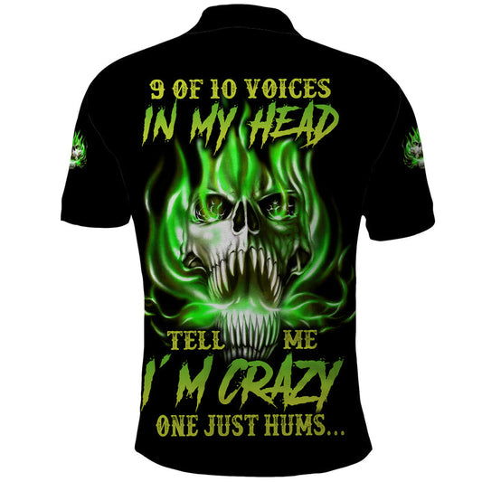 9 Of 10 Voices In My Head Fire Skull Polo Shirt