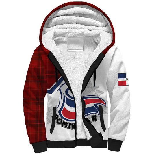 Dominican Republic Dominicana Plaid Pattern Mix Coat Of Arms Sherpa Hoodie