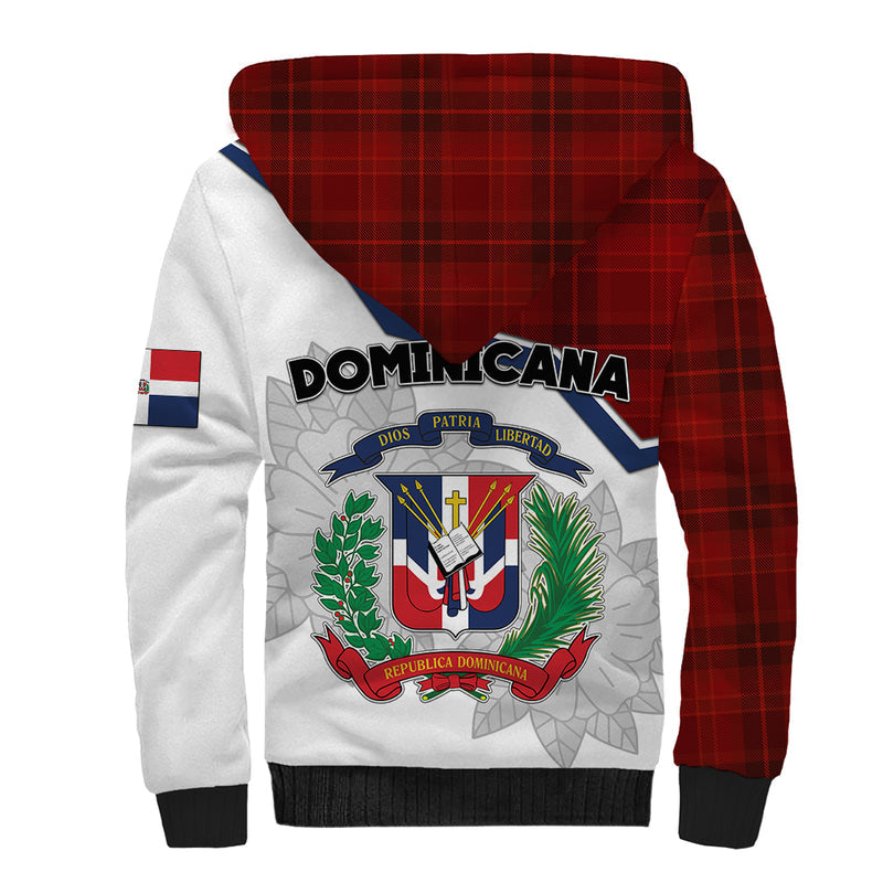 Dominican Republic Dominicana Plaid Pattern Mix Coat Of Arms Sherpa Hoodie