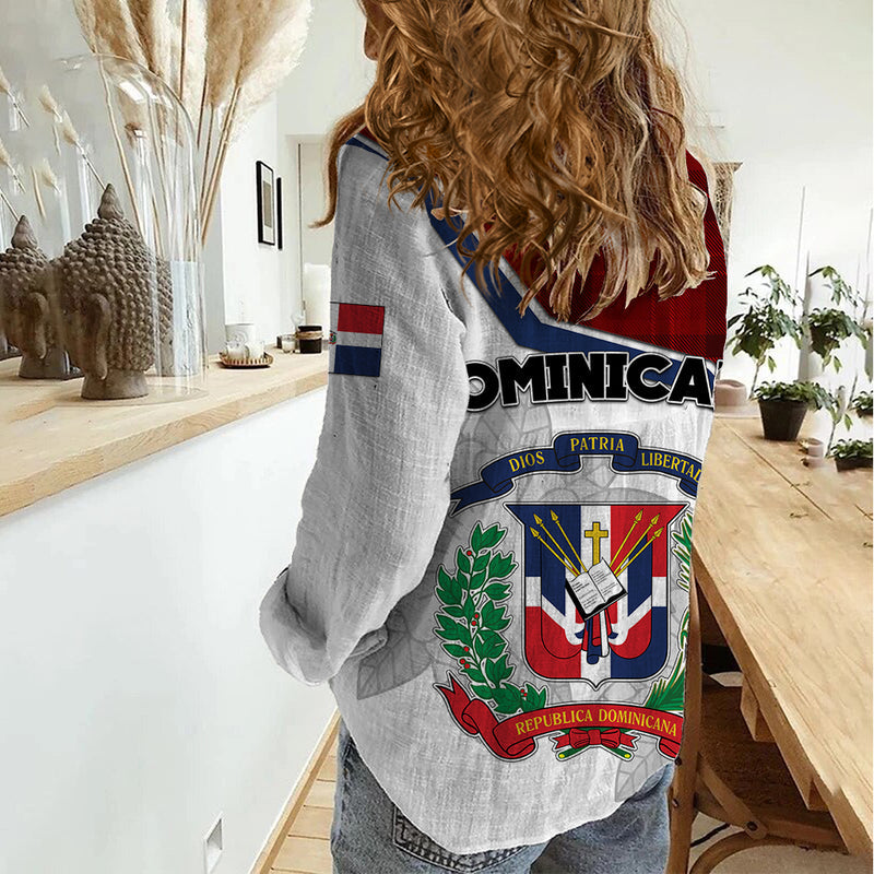 Dominican Republic Dominicana Plaid Pattern Mix Coat Of Arms Women Casual Shirt