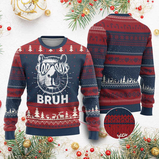 100th Day Of School Capybara Ugly Christmas Sweater 100 Days Bruh Cool Capy Bara