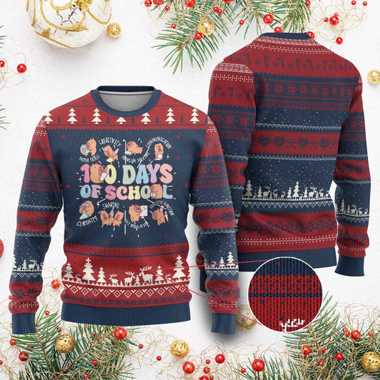 100th Day Of School Cute Capybara Ugly Christmas Sweater Motor Skills Creativity Problem Solving Communication