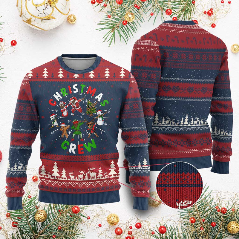 African American Xmas Ugly Christmas Sweater Christmas Crew Black Santa Reindeer Snowman Dabbing