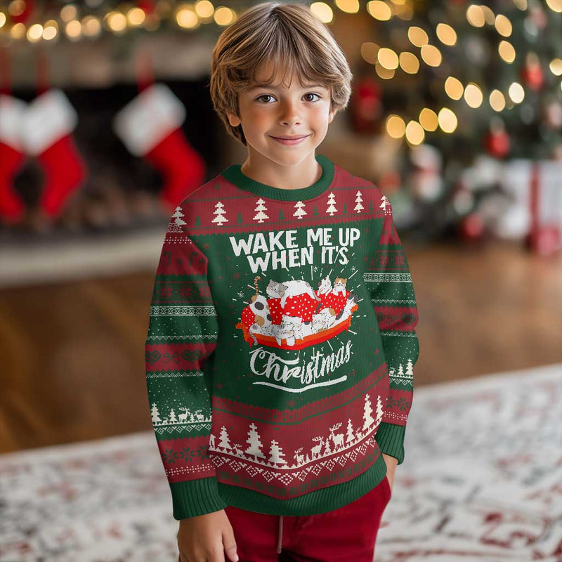 Cute Cat Wake Me Up When It&#39;s Christmas Chillin&#39; Ugly Christmas Sweater