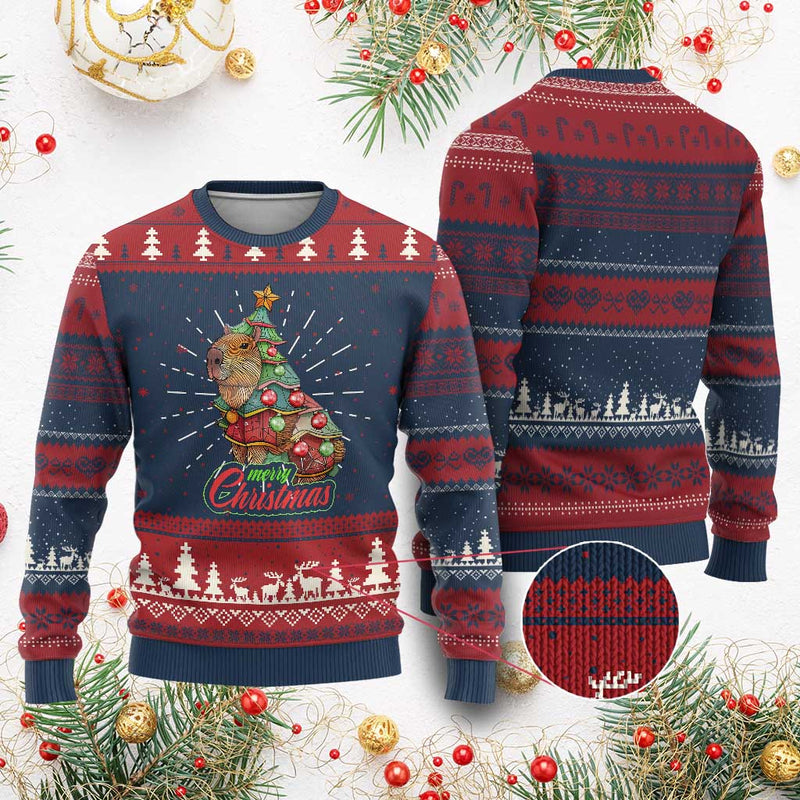 Cute Capybara Christmas Tree Ugly Christmas Sweater